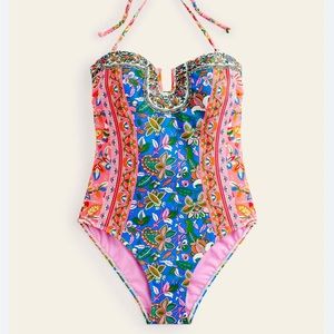 Boden U-bar floral halter swimsuit